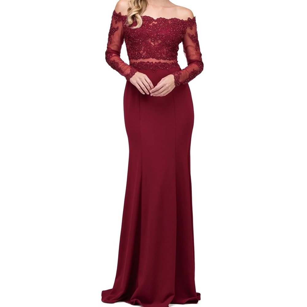 Dancing Queen 2275 Size 14 Red off the shoulder Long sleeve Long Dress